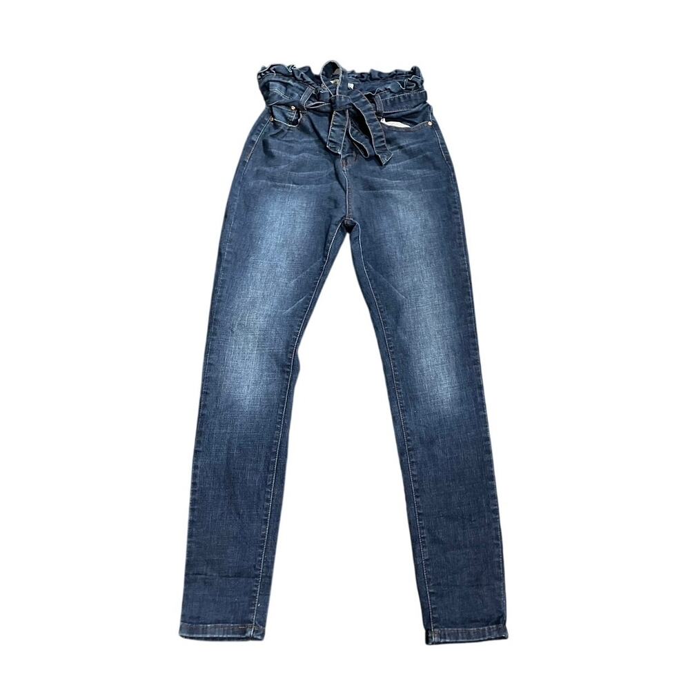 Prestige Denim Paper Bag Waist Skinny Jeans SZ L Chic Streetwear Made USA